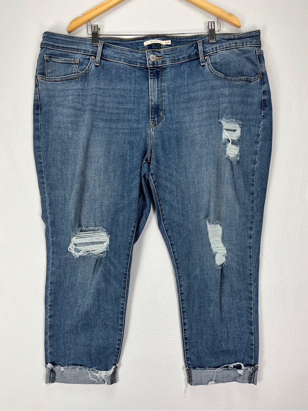 Levi’s 711 Skinny Distressed Jeans Women’s Plus Size 26W Medium Wash Cuffed Crop